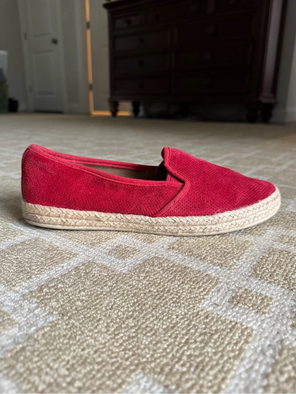 Clarks Cushion Soft Red Suede Espadrille Slip On Flats Women’s 10